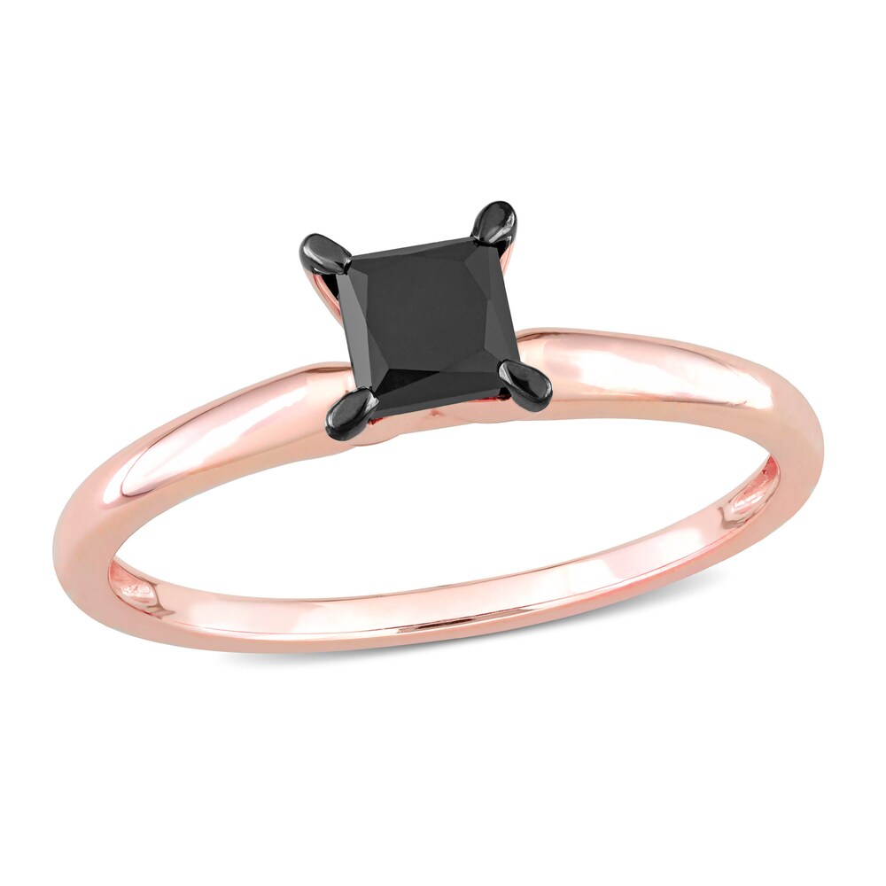 Black Diamond Solitaire Engagement Ring 3/4 ct tw Princess-cut 14K Rose Gold EFESu4l6 Black Diamond Solitaire Engagement Ring 3/4 ct tw Princess-cut 14K Rose Gold EFESu4l6