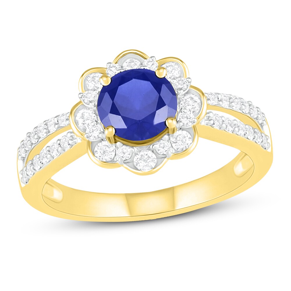 Natural Blue Sapphire Engagement Ring 3/8 ct tw Diamonds 14K Yellow Gold EHrJM5sP Natural Blue Sapphire Engagement Ring 3/8 ct tw Diamonds 14K Yellow Gold EHrJM5sP