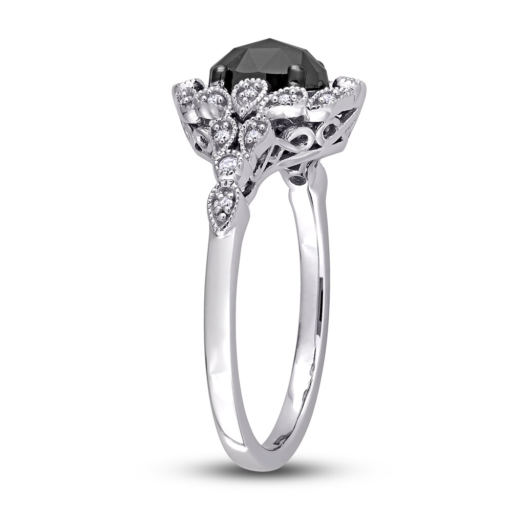 Black Diamond Engagement Ring 1 ct tw Round/Oval 14K White Gold EihWd766 Black Diamond Engagement Ring 1 ct tw Round/Oval 14K White Gold EihWd766