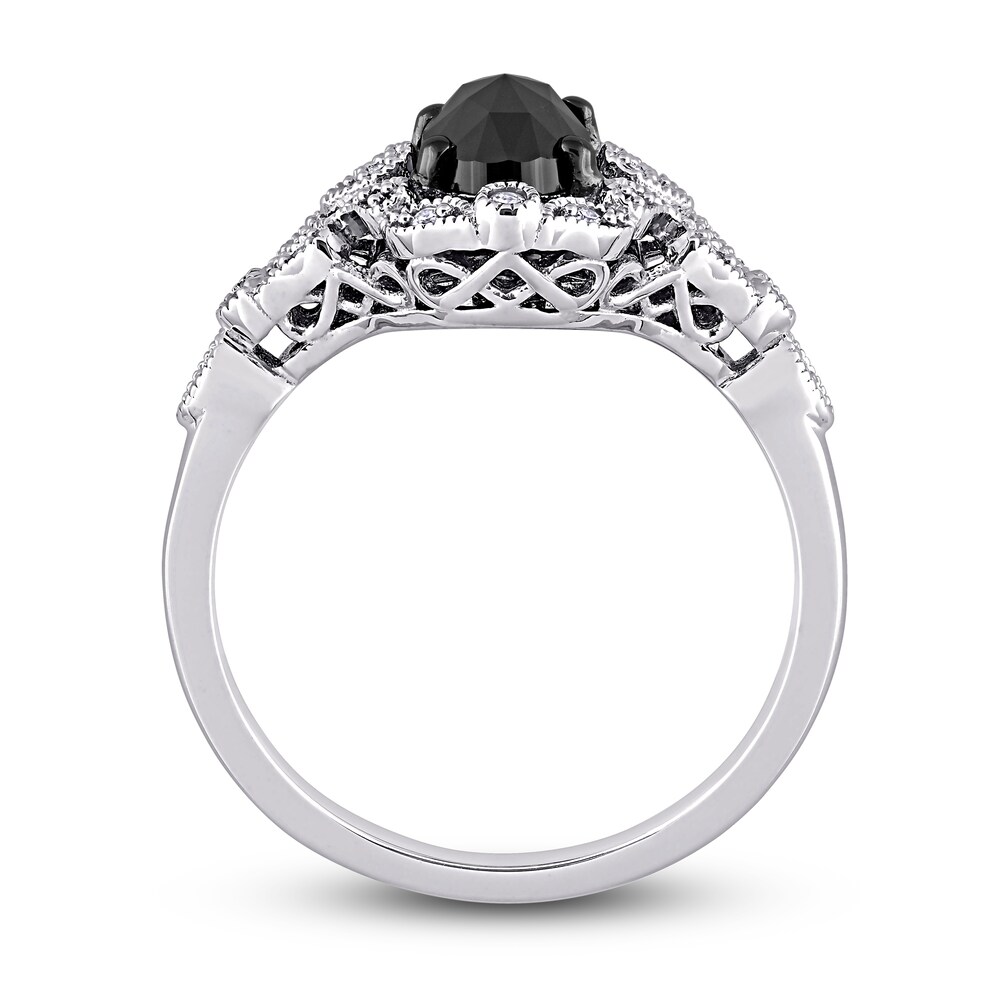 Black Diamond Engagement Ring 1 ct tw Round/Oval 14K White Gold EihWd766 Black Diamond Engagement Ring 1 ct tw Round/Oval 14K White Gold EihWd766