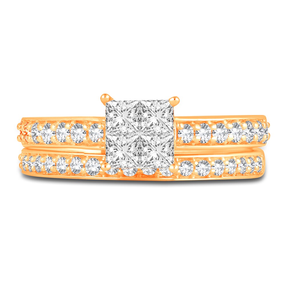 Diamond Bridal Set 1 ct tw Princess/Round 14K Yellow Gold EwEOAwkZ