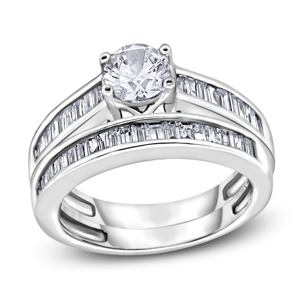 Diamond Bridal Set 1-1/4 ct tw Round/Baguette 14K White Gold FdOYaQ4c