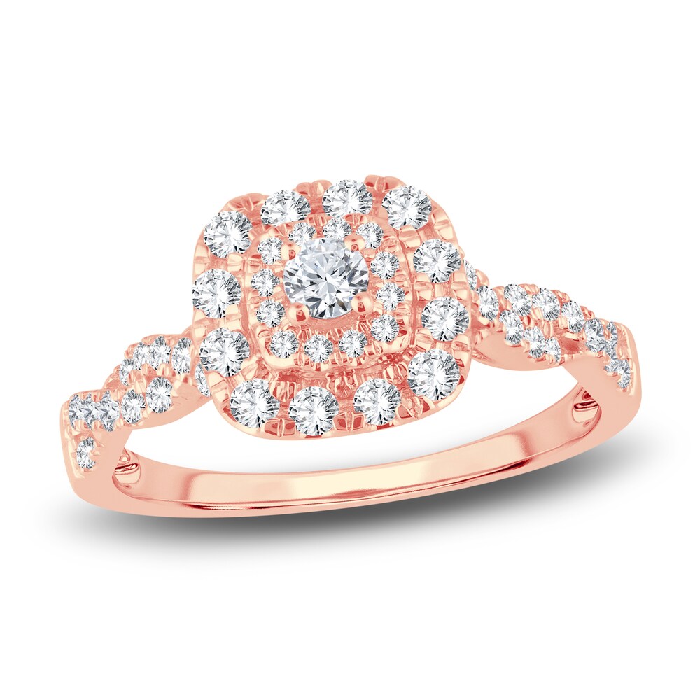 Diamond Halo Ring 1/2 ct tw Round 14K Rose Gold FeQ5IliZ Diamond Halo Ring 1/2 ct tw Round 14K Rose Gold FeQ5IliZ