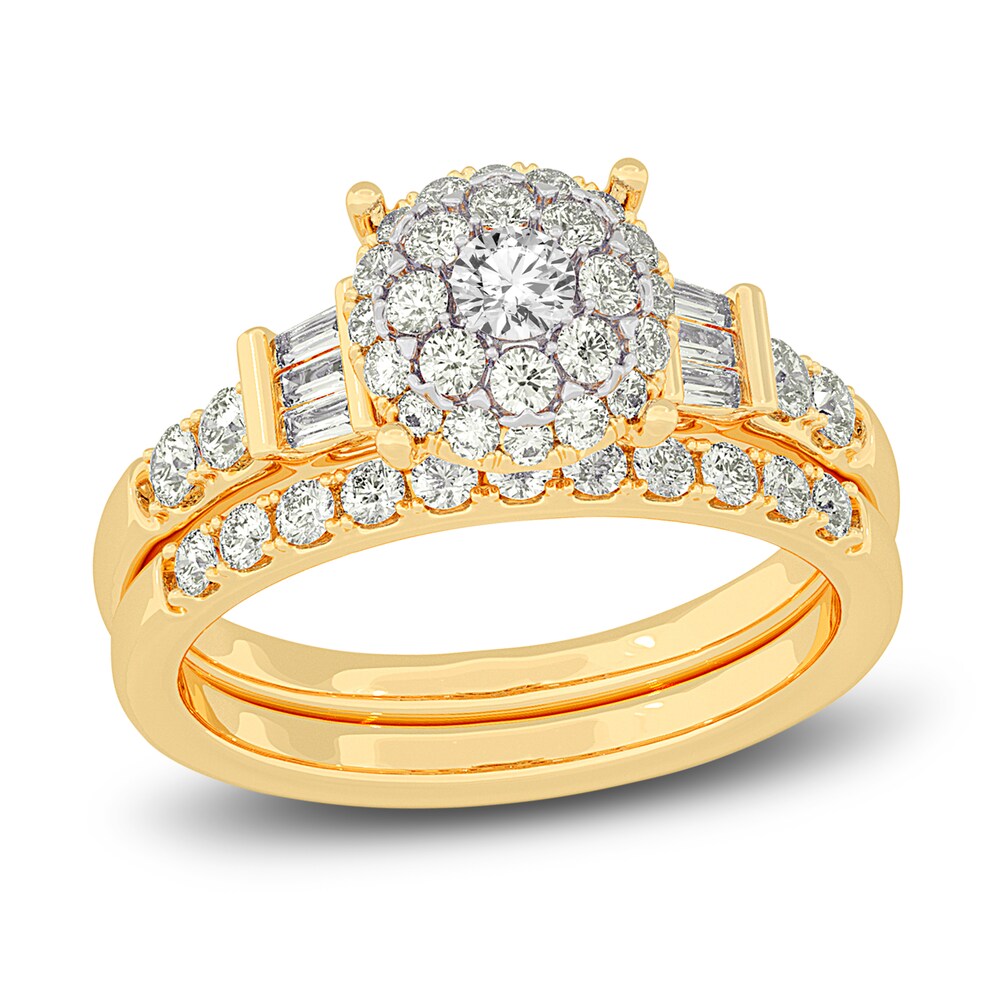 Diamond Halo Bridal Set 1 ct tw Round 14K Yellow Gold FpwQnwcJ