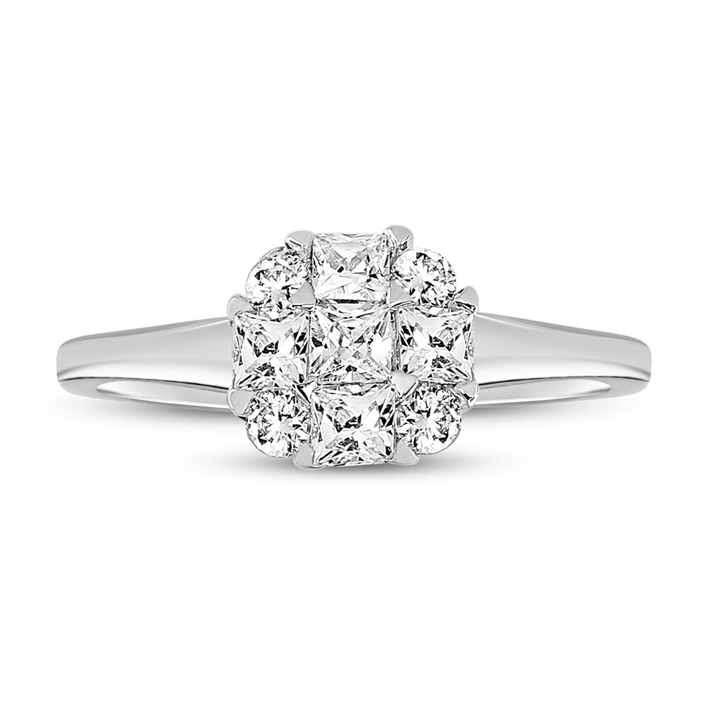 Diamond Engagement Ring 1/2 ct tw Round/Princess 14K White Gold G3K96J9b Diamond Engagement Ring 1/2 ct tw Round/Princess 14K White Gold G3K96J9b