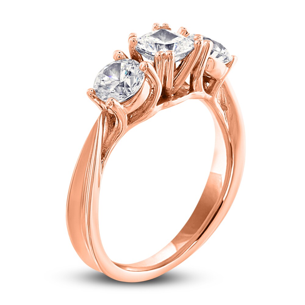 Diamond 3-Stone Ring 2 ct tw Cushion/Round 14K Rose Gold GAeT7OhD Diamond 3-Stone Ring 2 ct tw Cushion/Round 14K Rose Gold GAeT7OhD