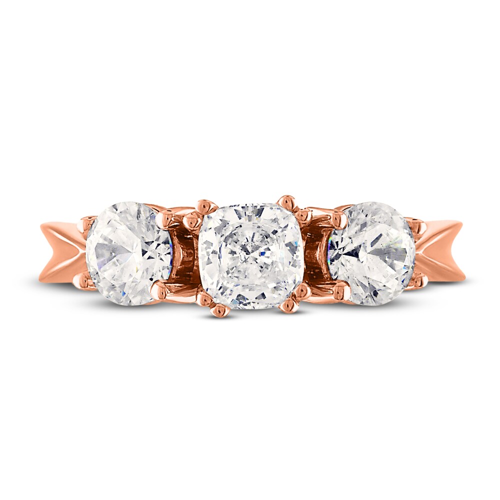 Diamond 3-Stone Ring 2 ct tw Cushion/Round 14K Rose Gold GAeT7OhD Diamond 3-Stone Ring 2 ct tw Cushion/Round 14K Rose Gold GAeT7OhD