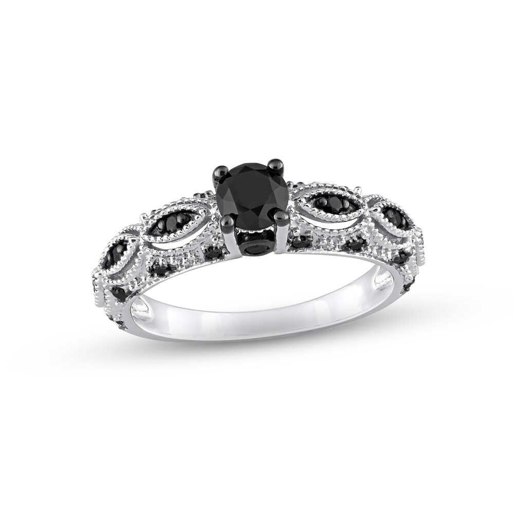 Black Diamond Engagement Ring 3/4 ct tw Round 10K White Gold HaD6by6K Black Diamond Engagement Ring 3/4 ct tw Round 10K White Gold HaD6by6K