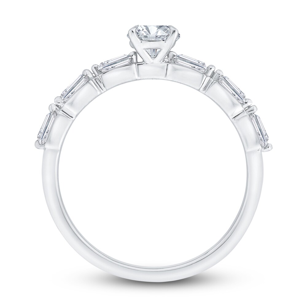 Diamond Engagement Ring 7/8 ct tw Round/Baguette 14K White Gold I0yDFwrZ