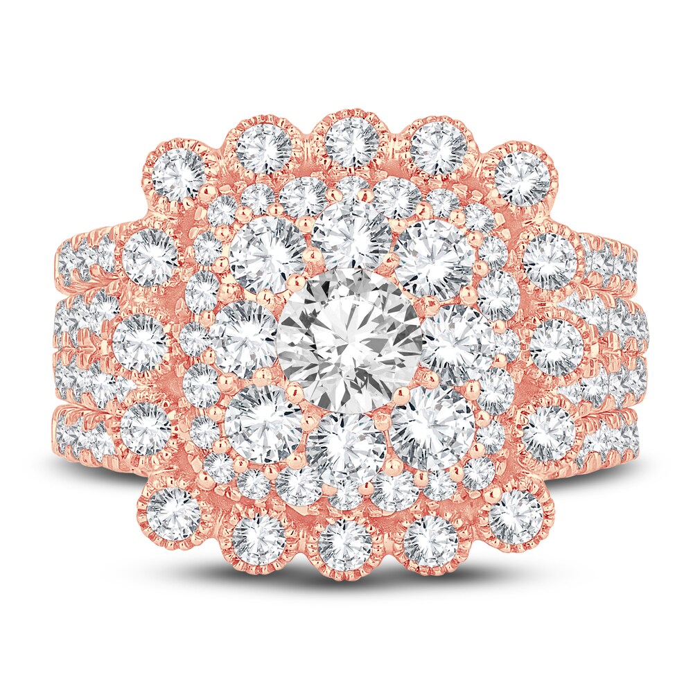 Diamond Bridal Set 3 ct tw Round 14K Rose Gold IGqaRl2e