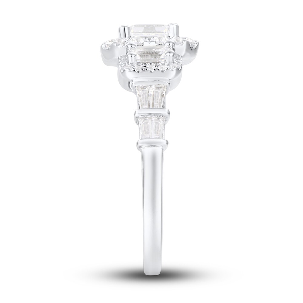 Diamond 3-Stone Engagement Ring 1-1/2 ct tw Emerald/Round/ Baguette 14K White Gold Ji8LqnoP Diamond 3-Stone Engagement Ring 1-1/2 ct tw Emerald/Round/ Baguette 14K White Gold Ji8LqnoP