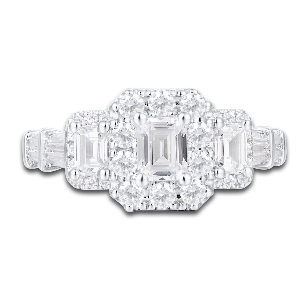 Diamond 3-Stone Engagement Ring 1-1/2 ct tw Emerald/Round/ Baguette 14K White Gold Ji8LqnoP Diamond 3-Stone Engagement Ring 1-1/2 ct tw Emerald/Round/ Baguette 14K White Gold Ji8LqnoP