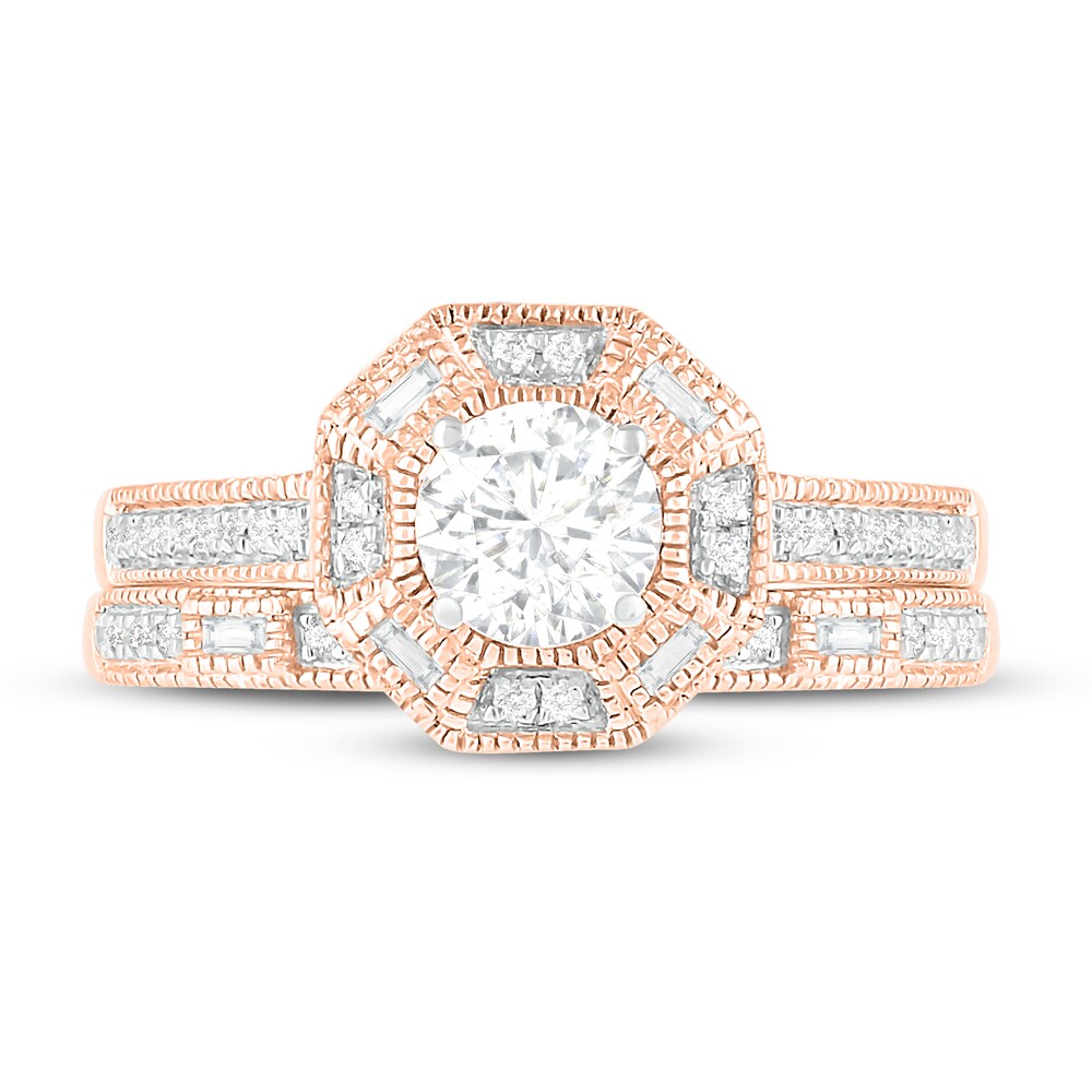 Diamond Bridal Set 3/4 ct tw Round/Baguette 14K Rose Gold K1Y0vsAH
