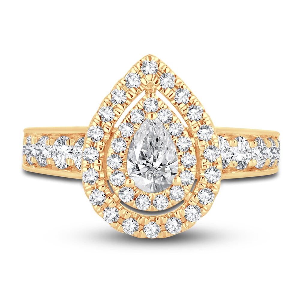 Diamond Double Halo Engagement Ring 1-1/3 ct tw Pear/Round 14K Yellow Gold KBEHnSuo Diamond Double Halo Engagement Ring 1-1/3 ct tw Pear/Round 14K Yellow Gold KBEHnSuo