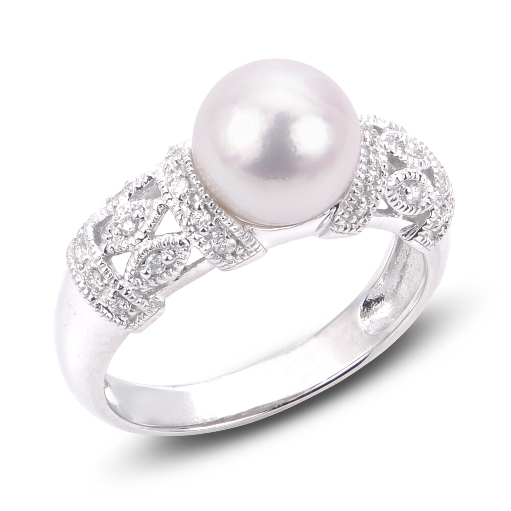 Cultured Akoya Pearl Engagement Ring 1/8 ct wt Diamonds 14K White Gold L1stqL1E Cultured Akoya Pearl Engagement Ring 1/8 ct wt Diamonds 14K White Gold L1stqL1E