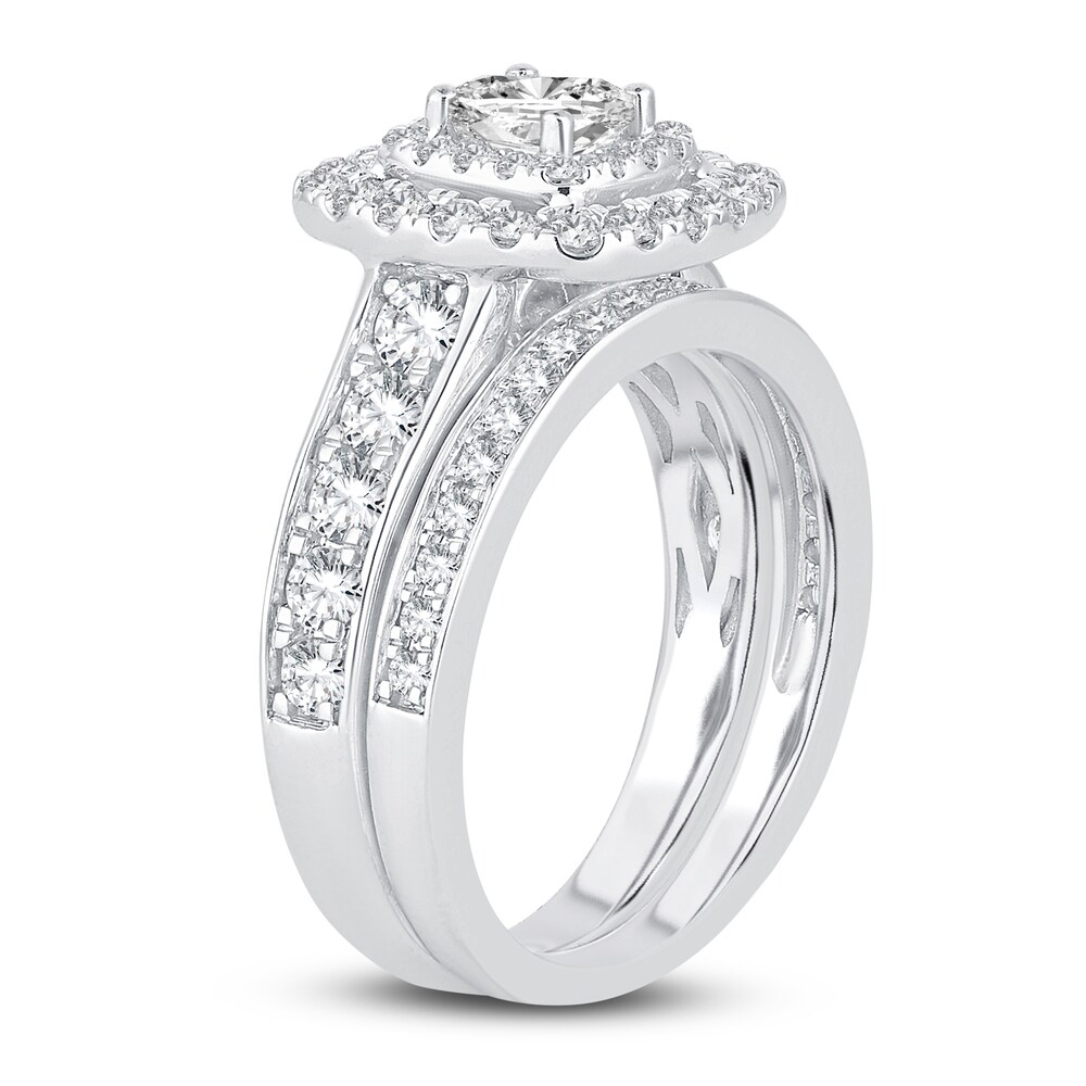 Diamond Double Halo Bridal Set 1-1/2 ct tw Princess/Round 14K White Gold LP2hOylk Diamond Double Halo Bridal Set 1-1/2 ct tw Princess/Round 14K White Gold LP2hOylk