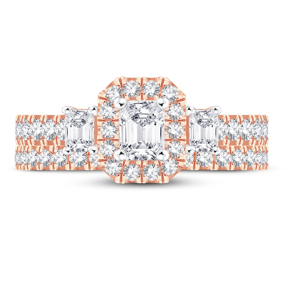 Diamond Bridal Set 1-1/2 ct tw Emerald/Round-cut 14K Rose Gold LdO8wctJ