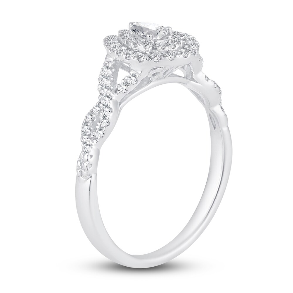 Diamond Halo Engagement Ring 3/8 ct tw Pear/Round 14K White Gold MJJhhVyA Diamond Halo Engagement Ring 3/8 ct tw Pear/Round 14K White Gold MJJhhVyA