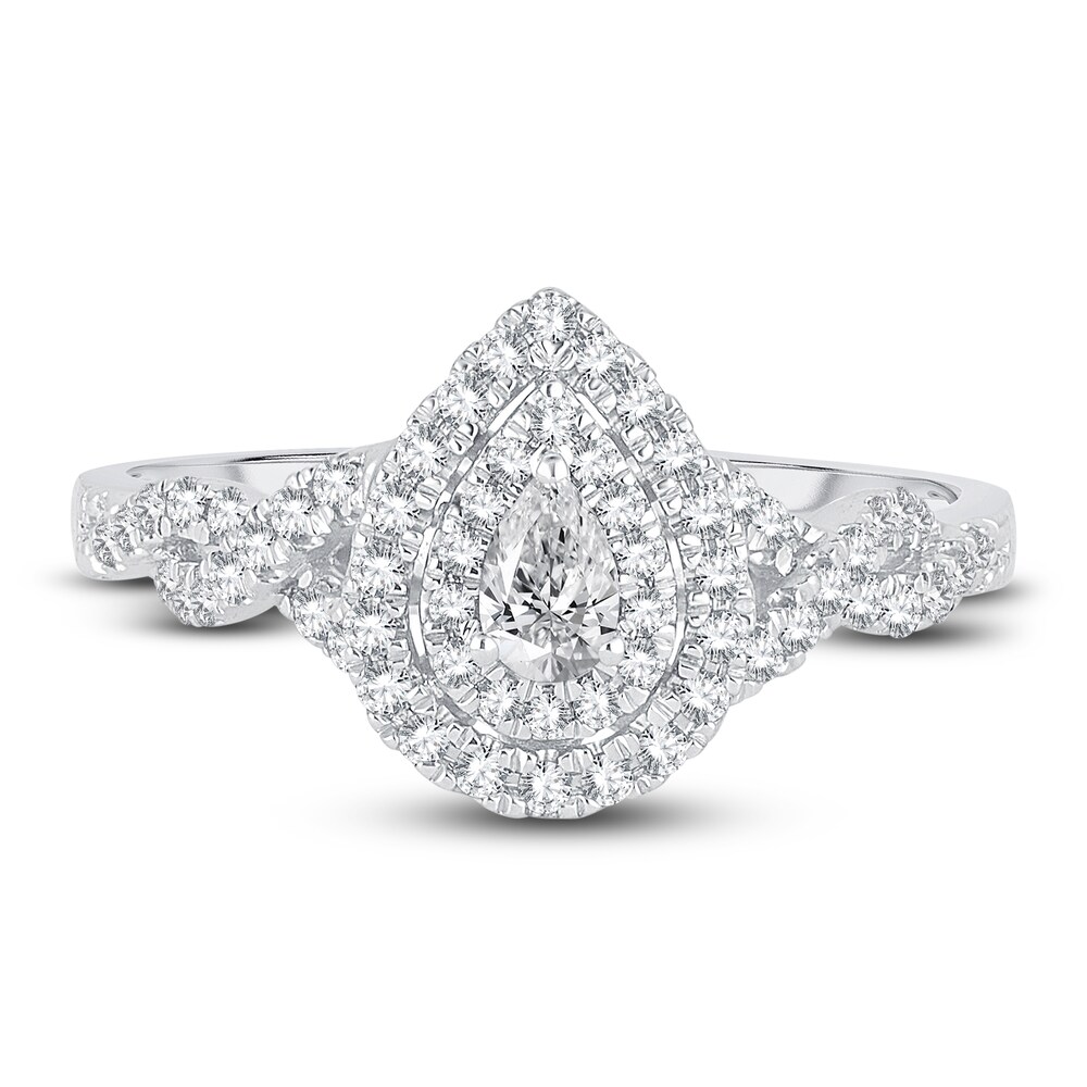 Diamond Halo Engagement Ring 3/8 ct tw Pear/Round 14K White Gold MJJhhVyA Diamond Halo Engagement Ring 3/8 ct tw Pear/Round 14K White Gold MJJhhVyA