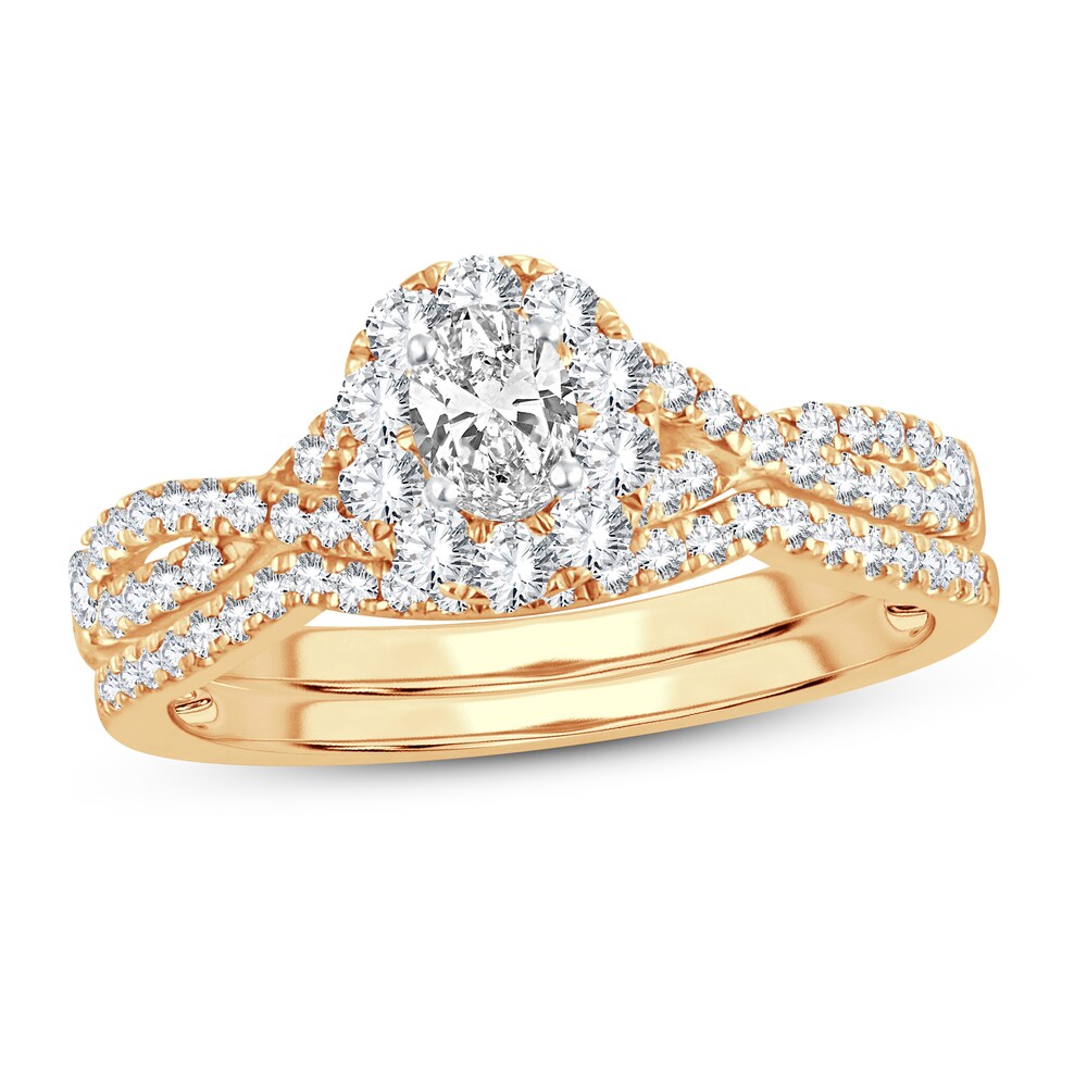 Diamond Bridal Set 3/4 ct tw Oval/Round-cut 14K Yellow Gold MklvtDGh Diamond Bridal Set 3/4 ct tw Oval/Round-cut 14K Yellow Gold MklvtDGh