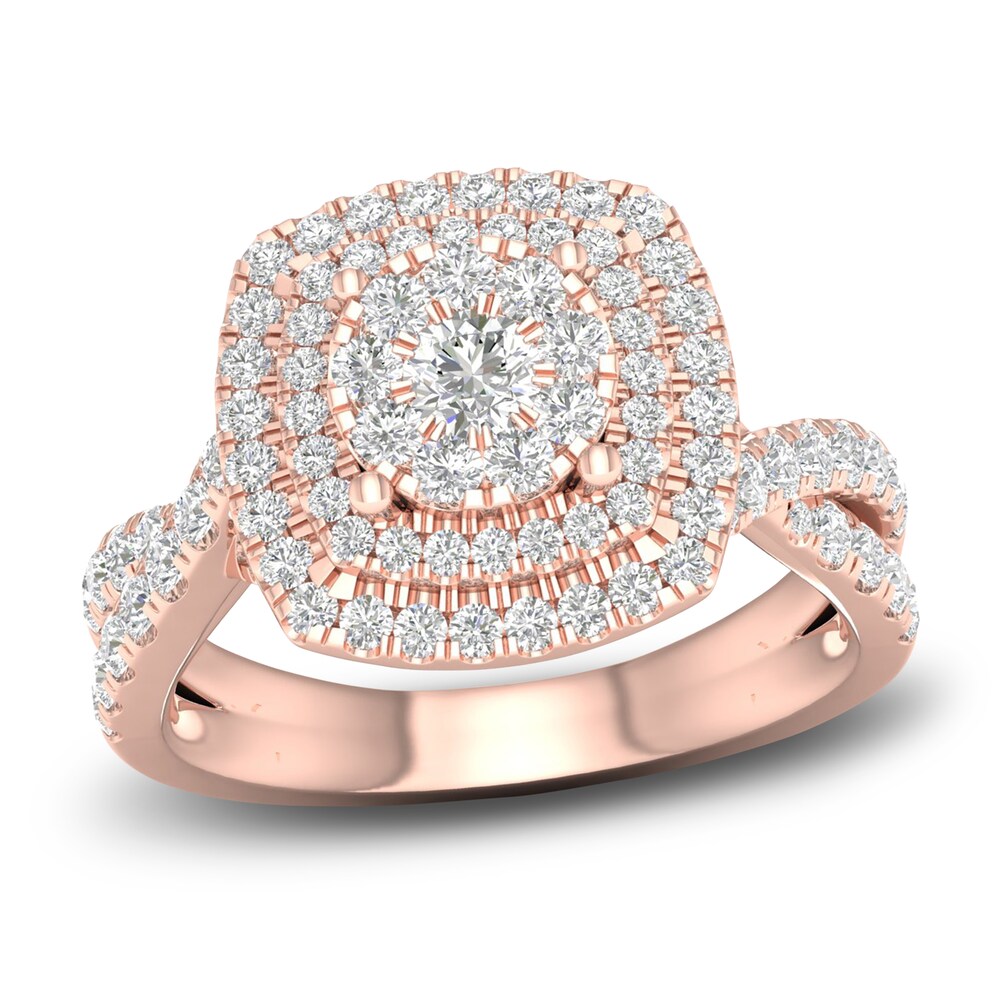 Diamond Double Halo Engagement Ring 1-1/3 ct tw Round 14K Rose Gold MlxJG7KK Diamond Double Halo Engagement Ring 1-1/3 ct tw Round 14K Rose Gold MlxJG7KK