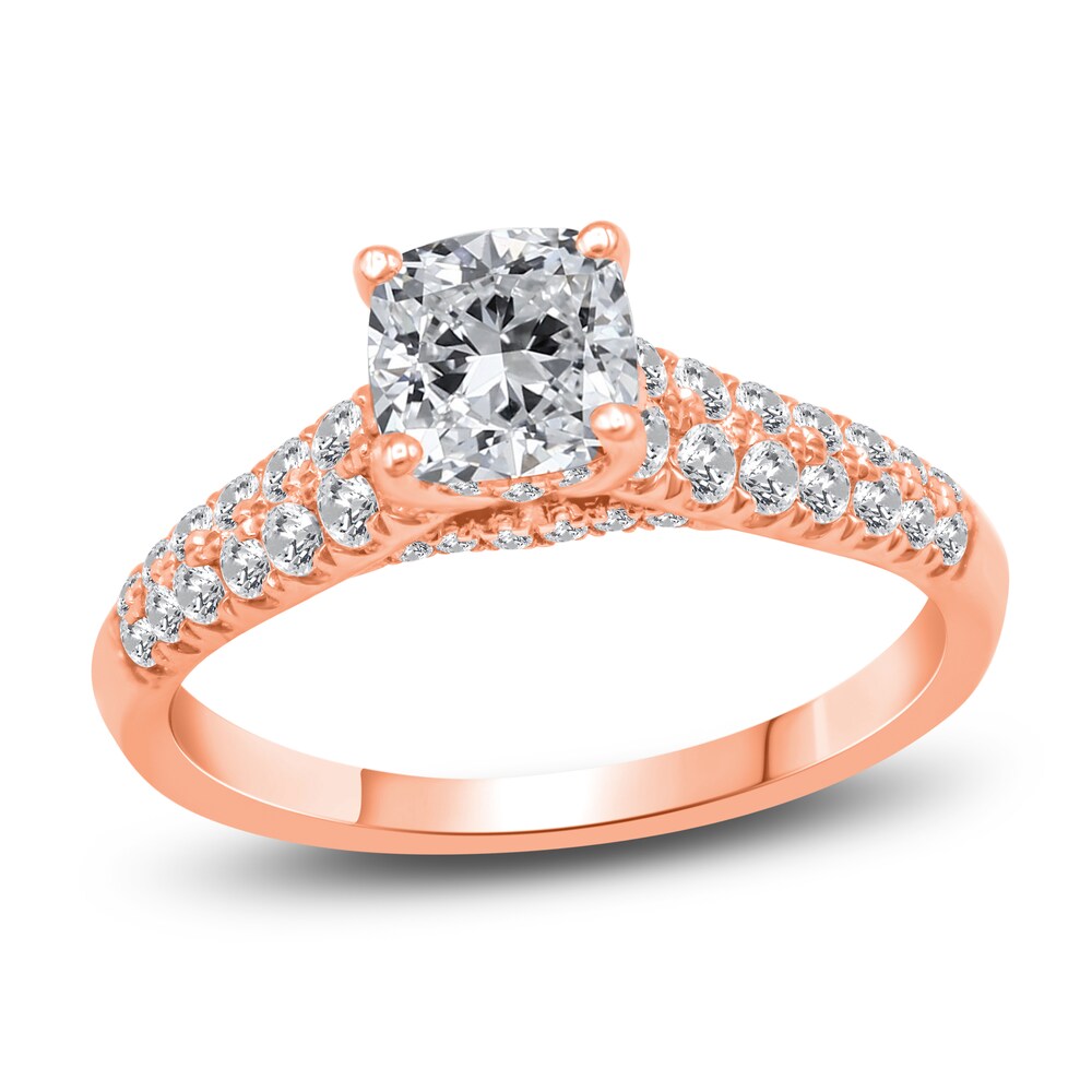 Diamond Halo Engagement Ring 1-3/8 ct tw Cushion/Round 14K Rose Gold N5Yl1E4U Diamond Halo Engagement Ring 1-3/8 ct tw Cushion/Round 14K Rose Gold N5Yl1E4U