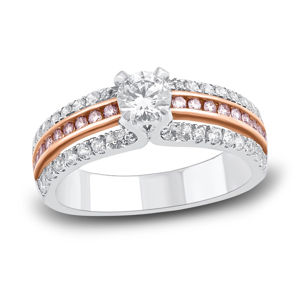 Pink & White Diamond Engagement Ring 1 ct tw Round 14K White Gold N5gaFOqe