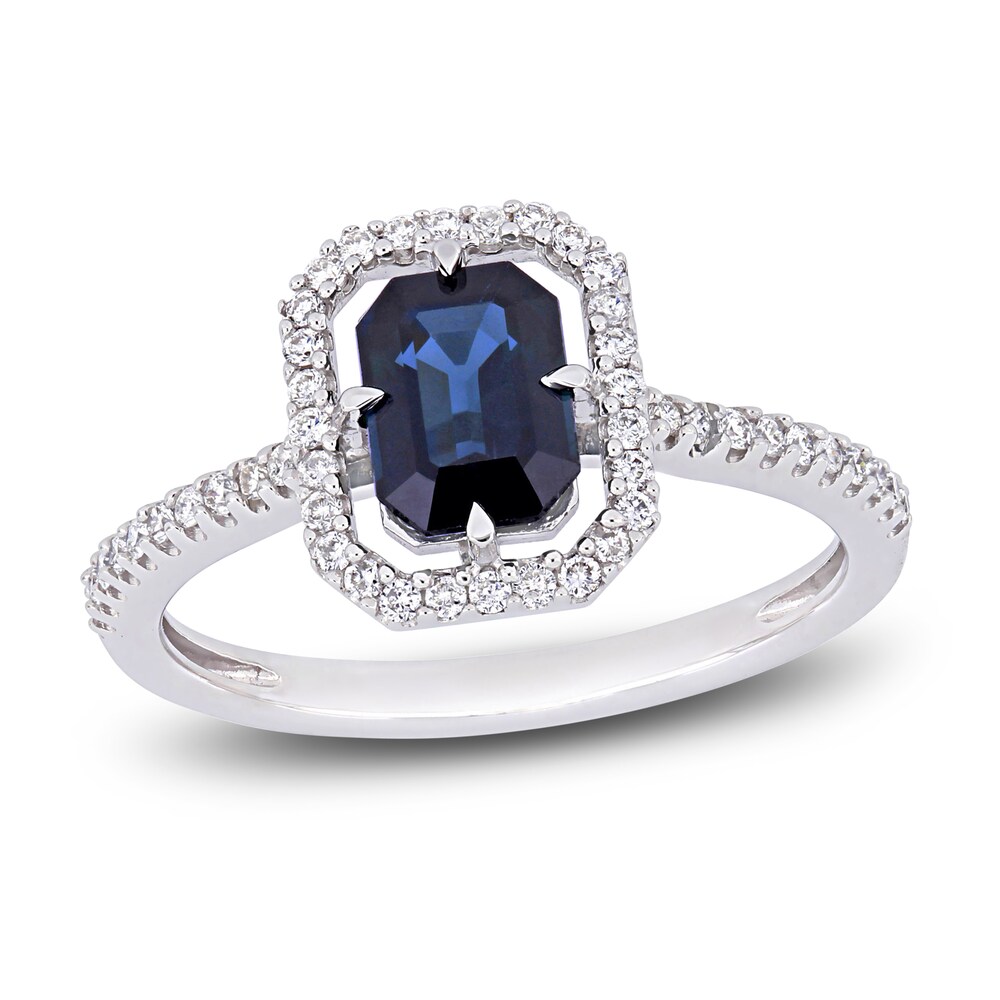 Natural Blue Sapphire Halo Engagement Ring 1/4 ct tw Diamonds 14K White Gold NyMcUfK6 Natural Blue Sapphire Halo Engagement Ring 1/4 ct tw Diamonds 14K White Gold NyMcUfK6