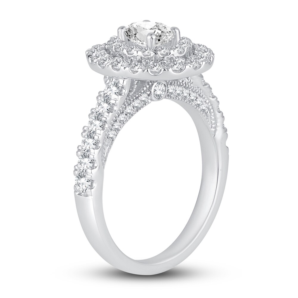 Diamond Double Halo Engagement Ring 1-1/2 ct tw Oval/Round 14K White Gold OQLZBGsf Diamond Double Halo Engagement Ring 1-1/2 ct tw Oval/Round 14K White Gold OQLZBGsf