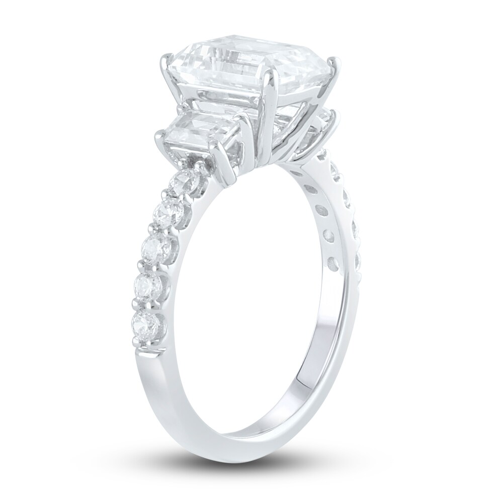 Lab-Created Diamond Engagement Ring 4 ct tw Emerald/Round 14K White Gold P0iPD0rN Lab-Created Diamond Engagement Ring 4 ct tw Emerald/Round 14K White Gold P0iPD0rN