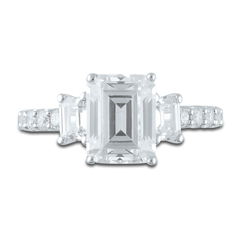 Lab-Created Diamond Engagement Ring 4 ct tw Emerald/Round 14K White Gold P0iPD0rN Lab-Created Diamond Engagement Ring 4 ct tw Emerald/Round 14K White Gold P0iPD0rN