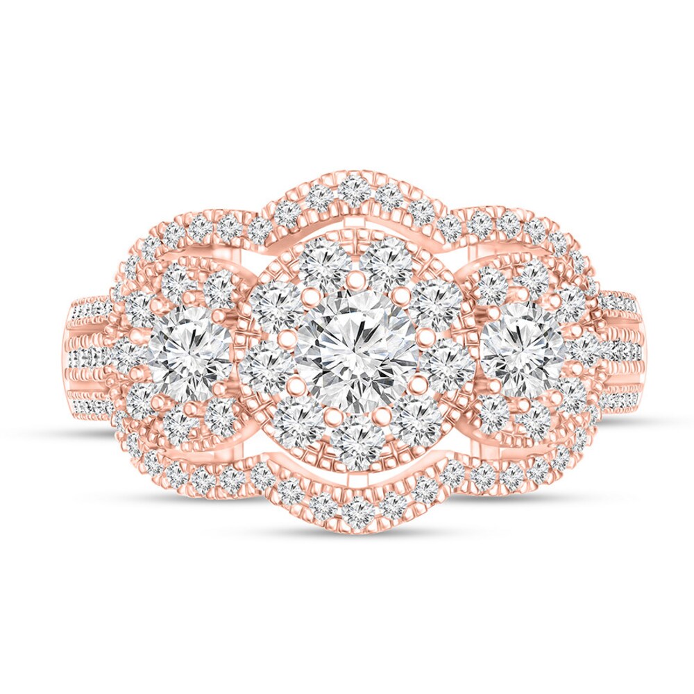 Diamond 3-Stone Ring 1 1/5 ct tw Round-cut 14K Rose Gold P4ZrOQYO Diamond 3-Stone Ring 1 1/5 ct tw Round-cut 14K Rose Gold P4ZrOQYO