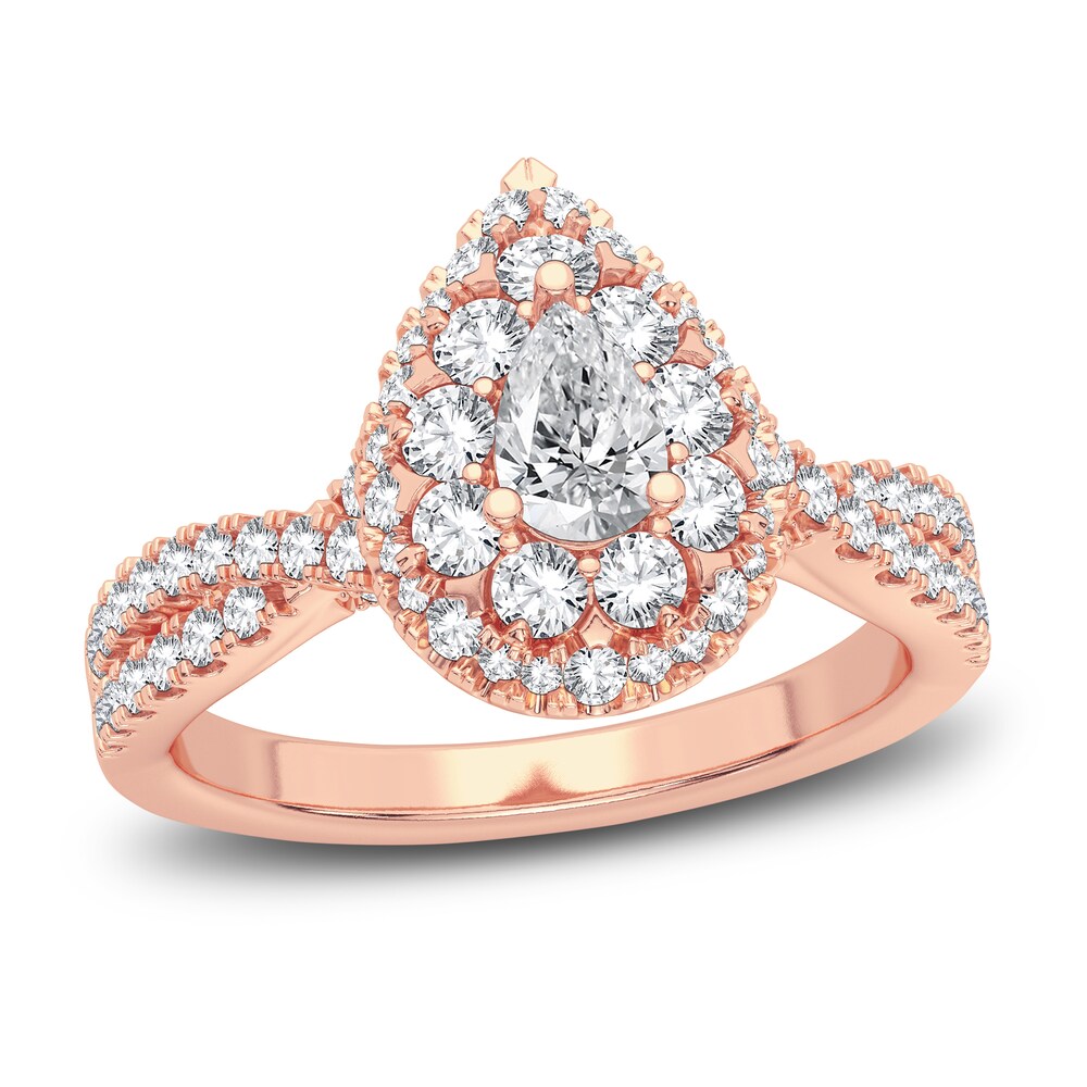 Diamond Double Halo Engagement Ring 1 ct tw Pear/Round 14K Rose Gold P9gyGz32 Diamond Double Halo Engagement Ring 1 ct tw Pear/Round 14K Rose Gold P9gyGz32