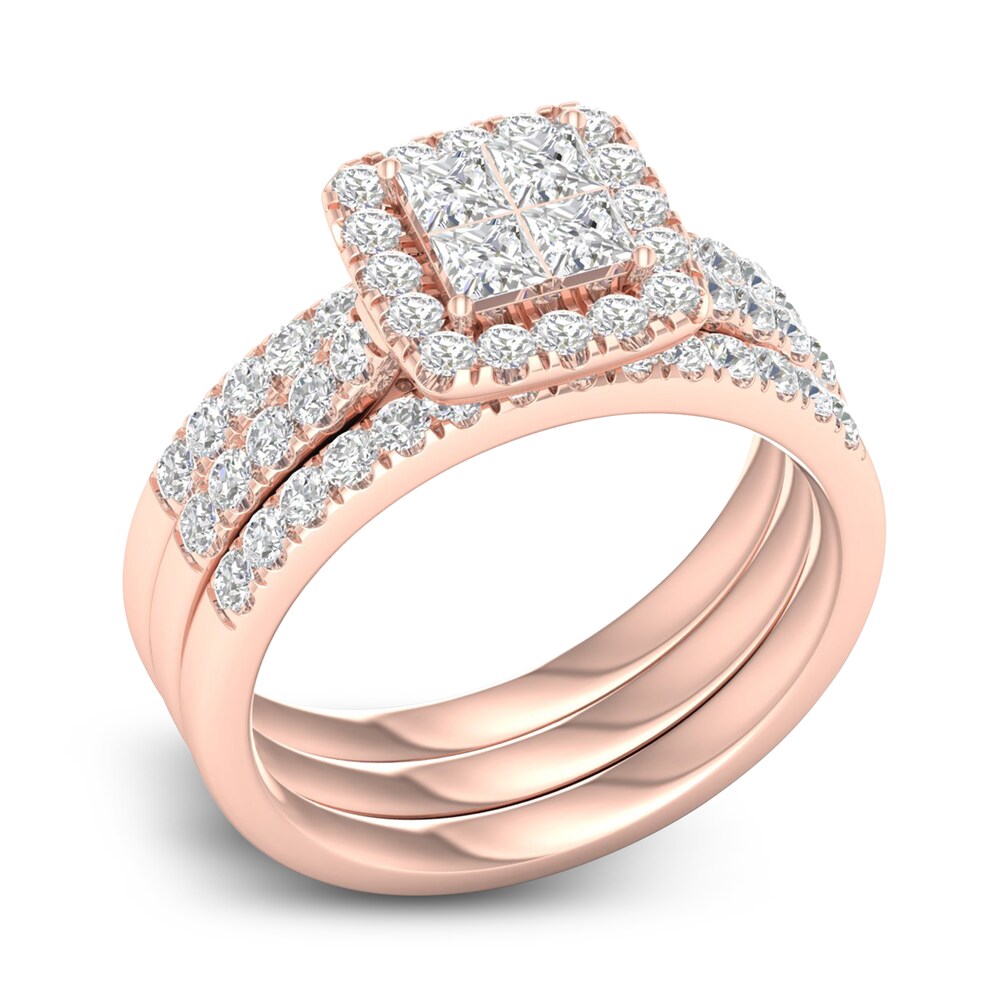 Diamond Bridal Set 1-1/4 ct tw Princess/Round 14K Rose Gold PDXJXNY7 Diamond Bridal Set 1-1/4 ct tw Princess/Round 14K Rose Gold PDXJXNY7
