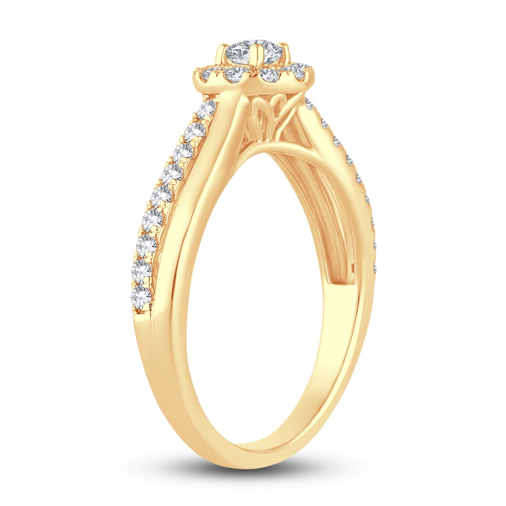 Diamond Halo Ring 1/2 ct tw Round 14K Yellow Gold PFeJKXc0 Diamond Halo Ring 1/2 ct tw Round 14K Yellow Gold PFeJKXc0