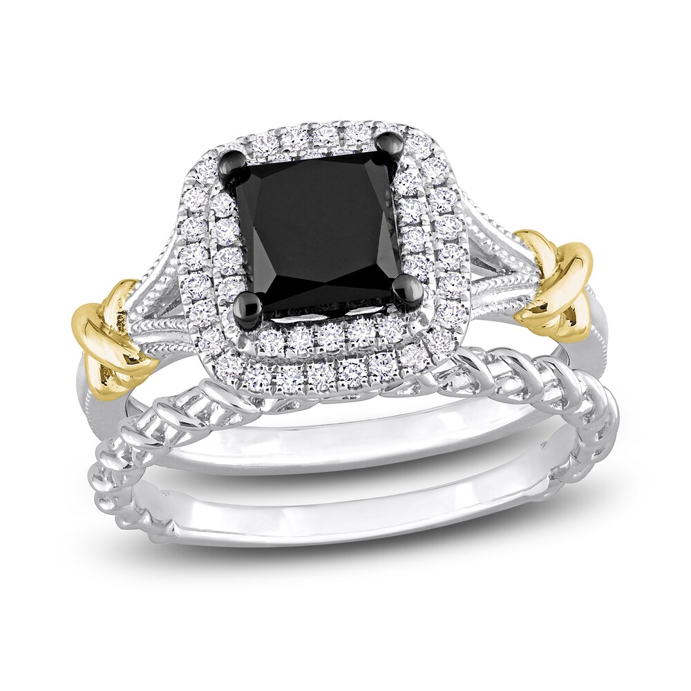 Black & White Diamond Bridal Set 2-1/4 ct tw Princess/Round 14K Two-Tone Gold PtiUUGpL Black & White Diamond Bridal Set 2-1/4 ct tw Princess/Round 14K Two-Tone Gold PtiUUGpL
