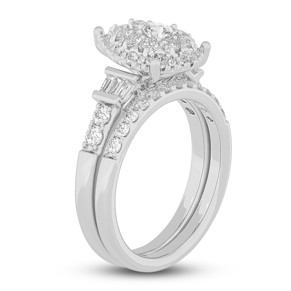 Diamond Halo Bridal Set 1 ct tw Round/Baguette 14K White Gold QJOl5l4j Diamond Halo Bridal Set 1 ct tw Round/Baguette 14K White Gold QJOl5l4j