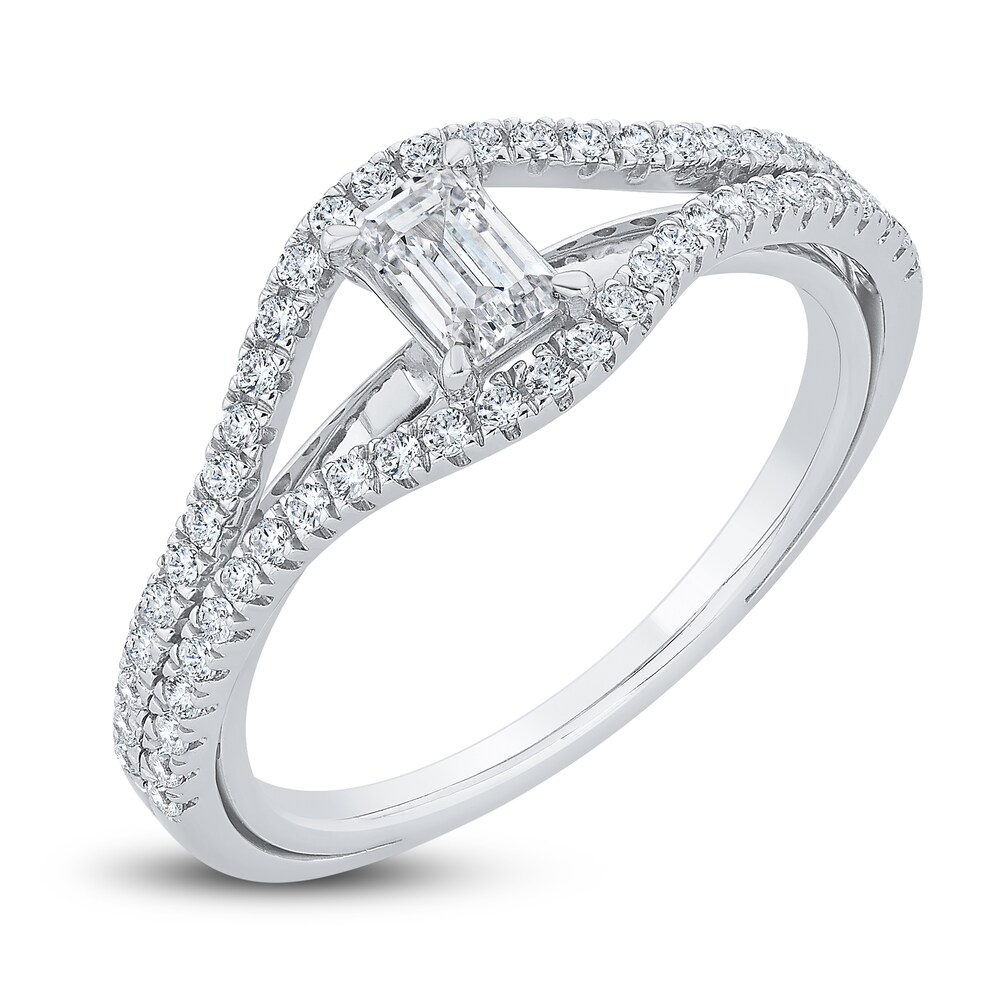 Diamond Engagement Ring 3/4 ct tw Emerald/Round 14K White Gold RIAV567N Diamond Engagement Ring 3/4 ct tw Emerald/Round 14K White Gold RIAV567N