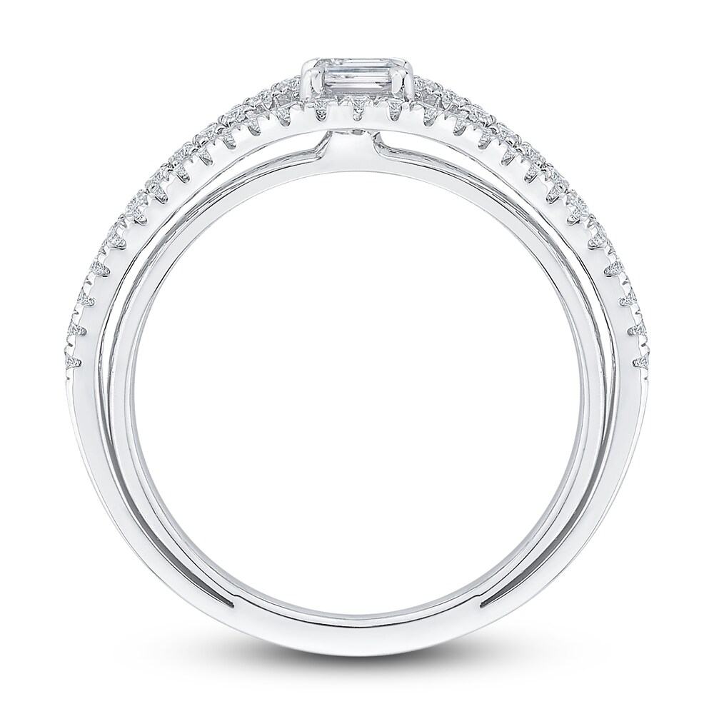 Diamond Engagement Ring 3/4 ct tw Emerald/Round 14K White Gold RIAV567N Diamond Engagement Ring 3/4 ct tw Emerald/Round 14K White Gold RIAV567N