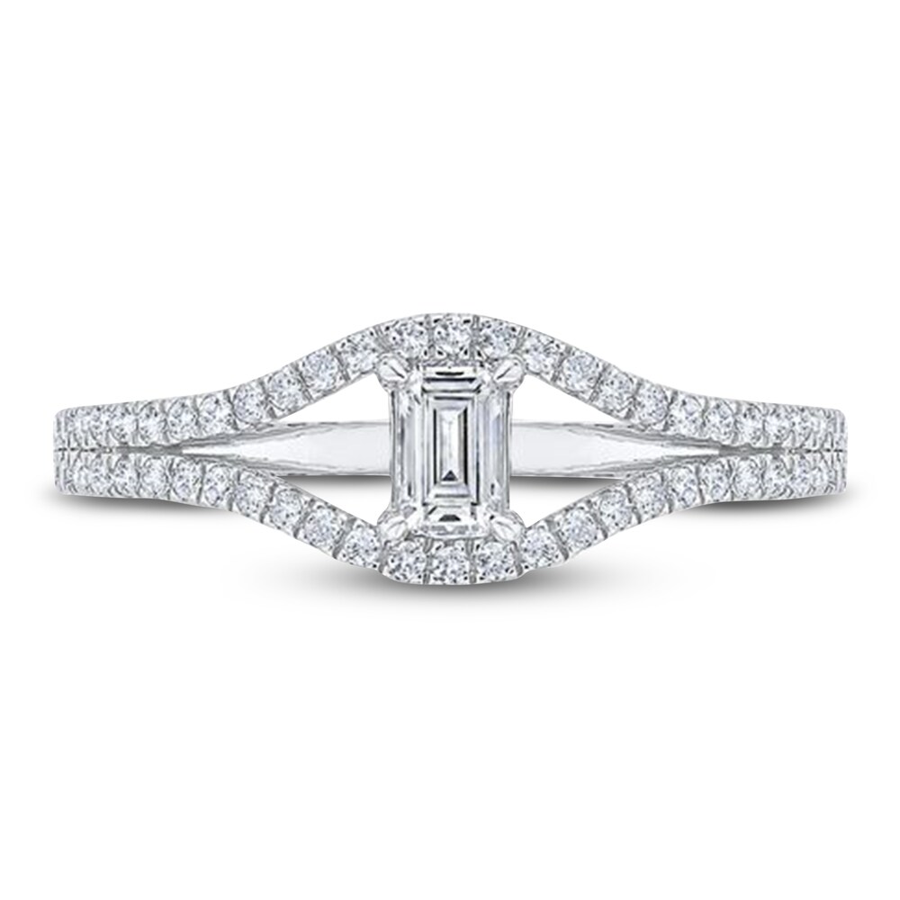 Diamond Engagement Ring 3/4 ct tw Emerald/Round 14K White Gold RIAV567N Diamond Engagement Ring 3/4 ct tw Emerald/Round 14K White Gold RIAV567N