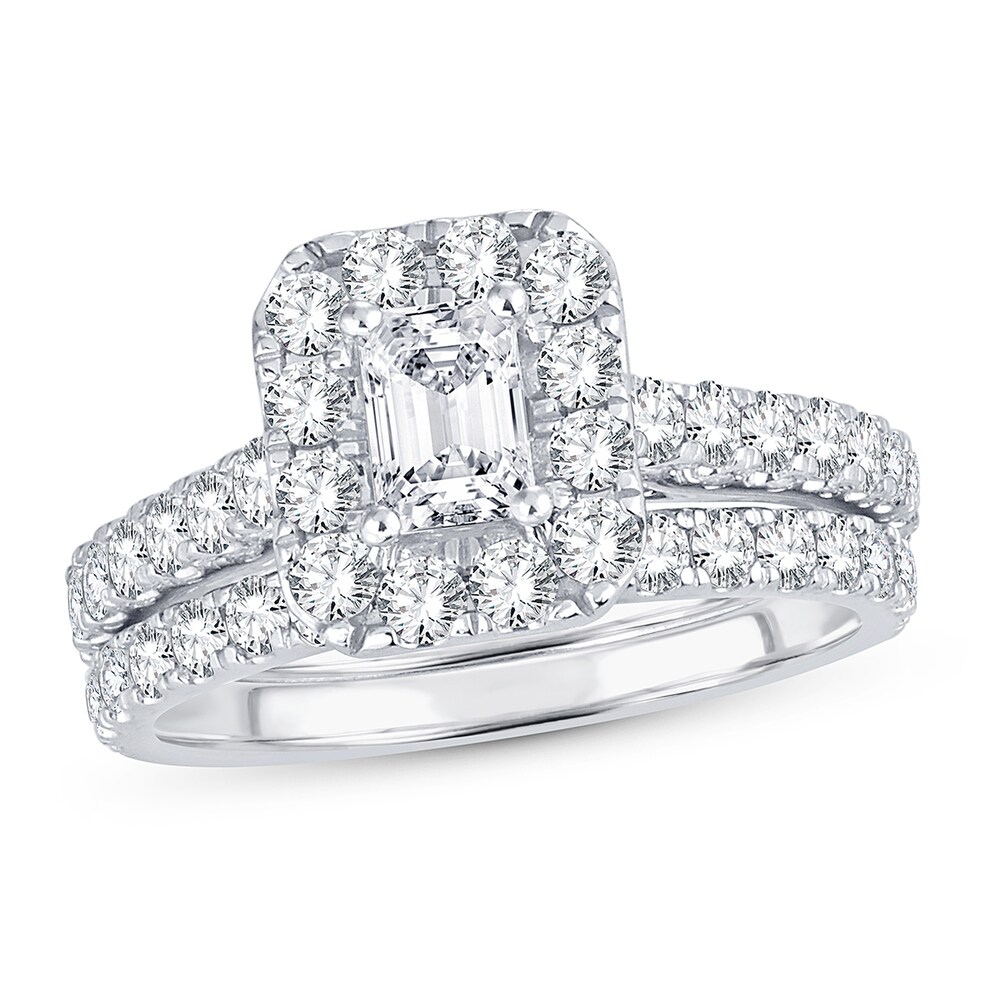 Diamond Bridal Set 2 ct tw Emerald/Round-cut 14K White Gold RIHIm9PK