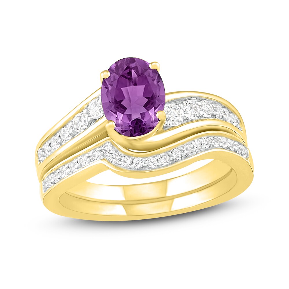 Natural Amethyst Bridal Set 3/8 ct tw Diamonds 14K Yellow Gold RyuA8j8d Natural Amethyst Bridal Set 3/8 ct tw Diamonds 14K Yellow Gold RyuA8j8d