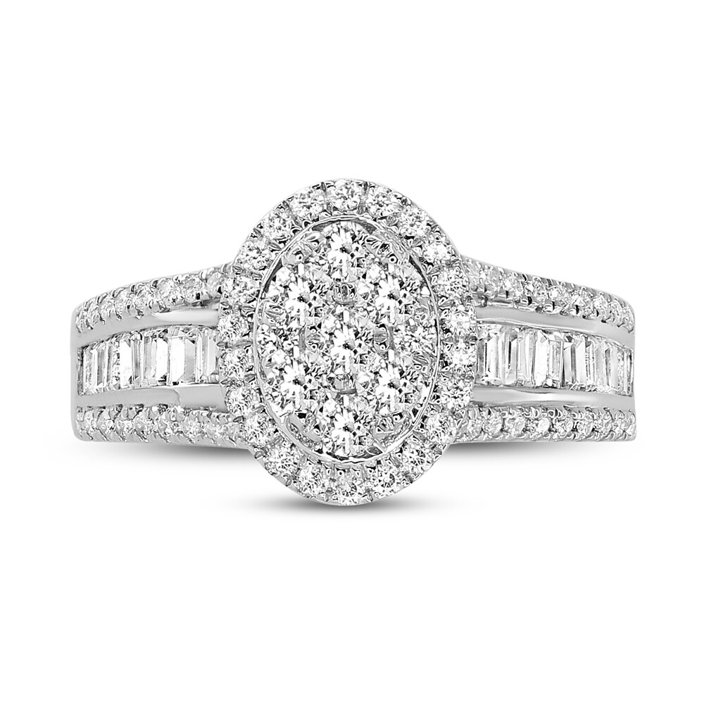 Diamond Engagement Ring 1 ct tw Round/Baguette 14K White Gold S43uN06y Diamond Engagement Ring 1 ct tw Round/Baguette 14K White Gold S43uN06y