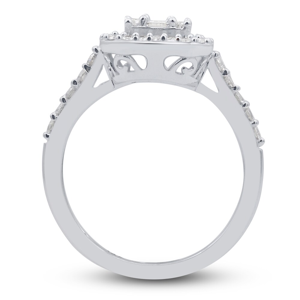 Diamond Engagement Ring 1 ct tw Round/Baguette 14K White Gold Srp7LMW0 Diamond Engagement Ring 1 ct tw Round/Baguette 14K White Gold Srp7LMW0