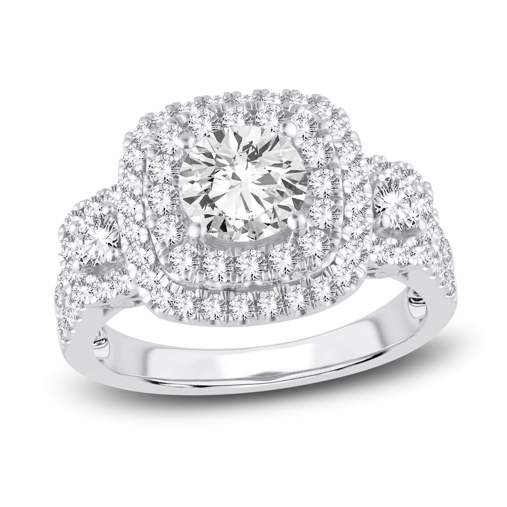 Diamond Double Halo Engagement Ring 2 ct tw Round 14K White Gold UmF3hp9K