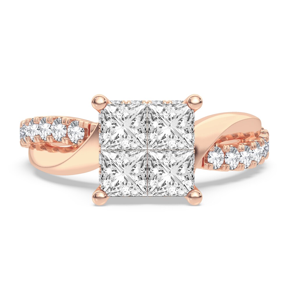 Diamond Engagement Ring 1-1/4 ct tw Princess/Round 14K Rose Gold VjVjlVfZ Diamond Engagement Ring 1-1/4 ct tw Princess/Round 14K Rose Gold VjVjlVfZ