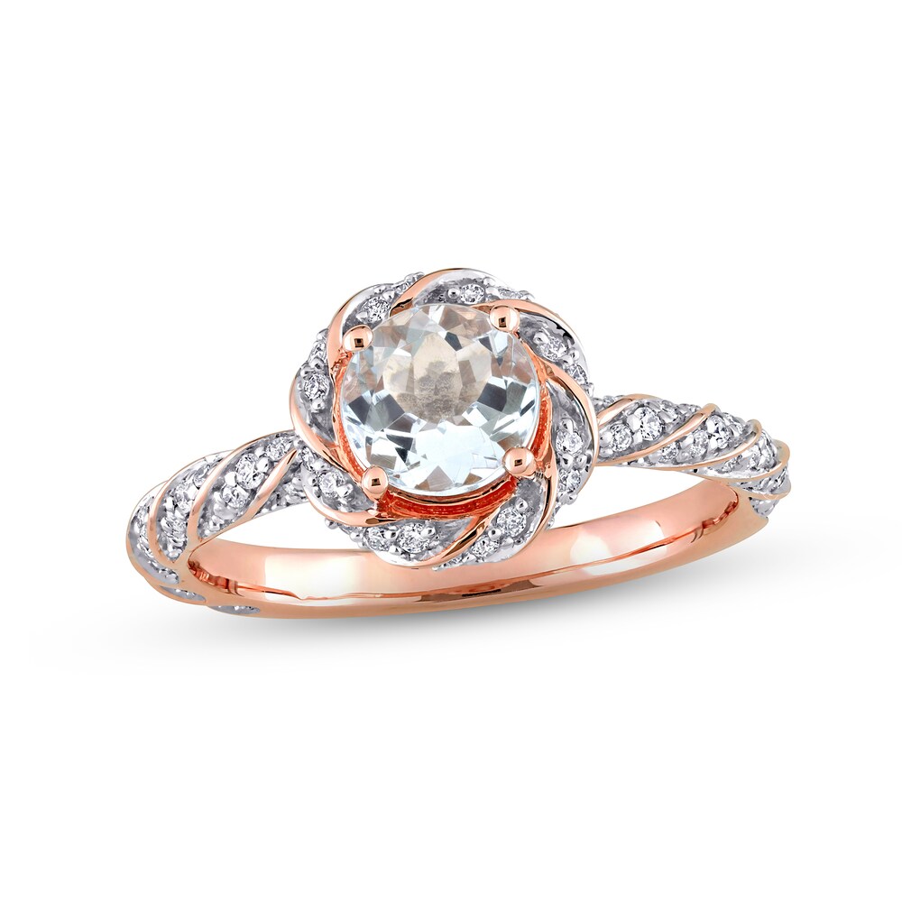 Natural Aquamarine Engagement Ring 1/4 ct tw Round 14K Rose Gold VsnlNep1