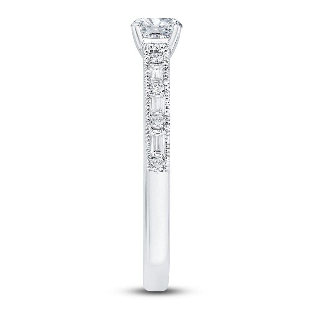 Diamond Engagement Ring 5/8 ct tw Cushion/Round/Baguette 14K White Gold WjBSBILL