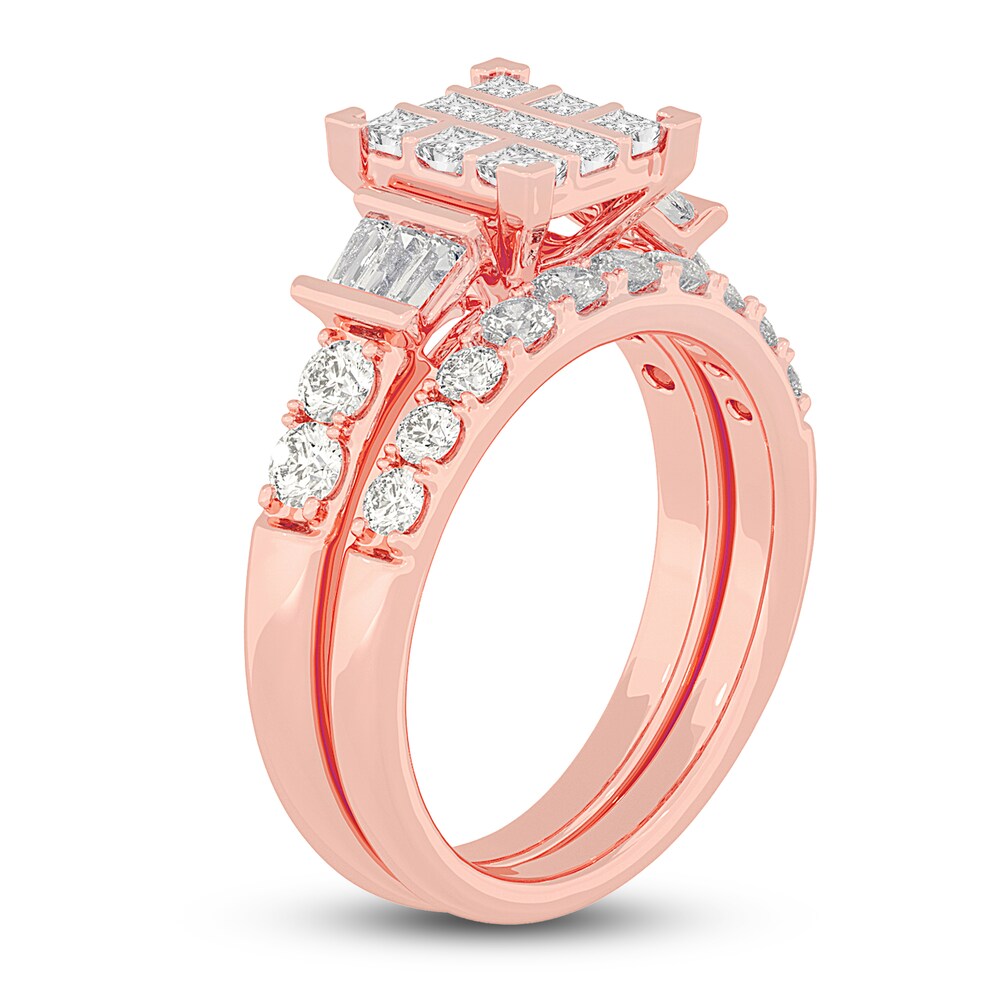 Diamond Bridal Set 1-1/2 ct tw Princess/Baguette/ Round 14K Rose Gold WuZxMzNM Diamond Bridal Set 1-1/2 ct tw Princess/Baguette/ Round 14K Rose Gold WuZxMzNM