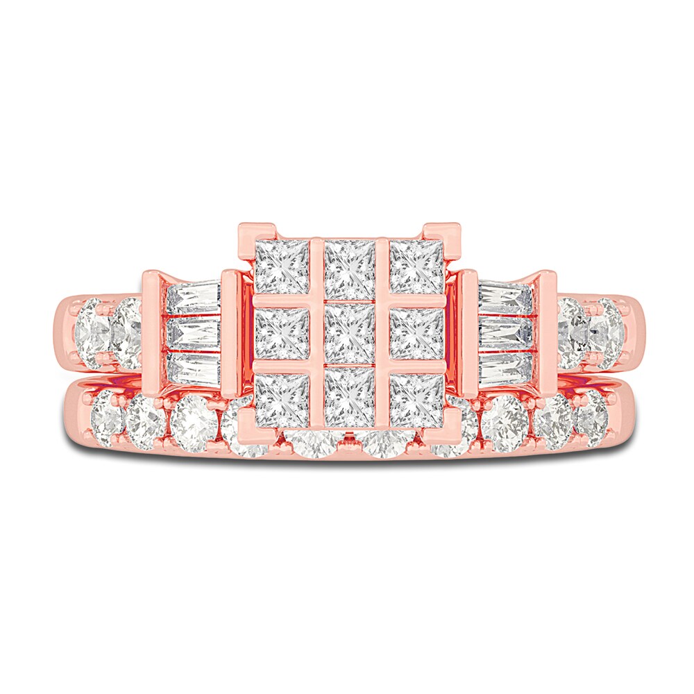 Diamond Bridal Set 1-1/2 ct tw Princess/Baguette/ Round 14K Rose Gold WuZxMzNM Diamond Bridal Set 1-1/2 ct tw Princess/Baguette/ Round 14K Rose Gold WuZxMzNM